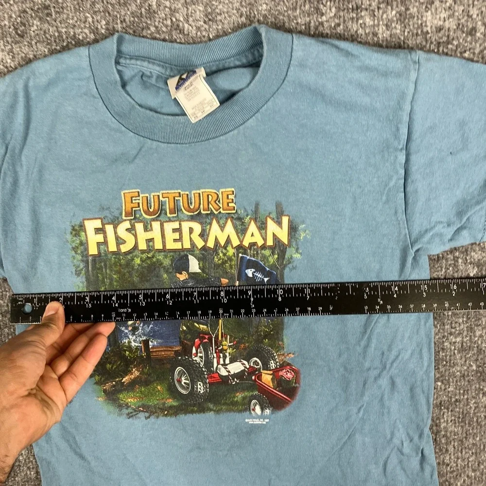 Alstyle T-Shirt Youth XS Blue Future Fisherman Graphic Short Sleeve Outdoors Tee